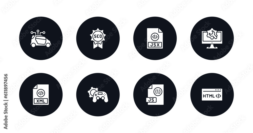 Poster symbol for mobile filled icons set. filled icons such as smart car, seo badge, jsx, web optimization