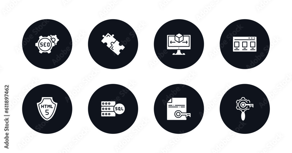Poster symbol for mobile filled icons set. filled icons such as image seo, addon, simulation, theme, html5,