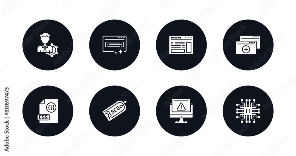 Poster symbol for mobile filled icons set. filled icons such as seo management, clean code, web page, dupli