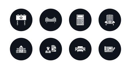 symbol for mobile filled icons set. filled icons such as billboard, bridges, calculate, office building, villa, tenant, bedroom, plans vector.