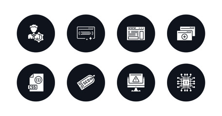 symbol for mobile filled icons set. filled icons such as seo management, clean code, web page, duplicate, css file format, seo tags, program error, hardware vector.