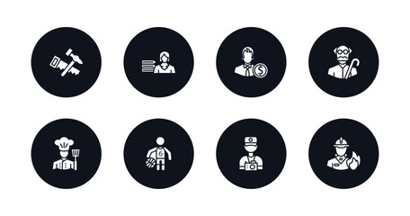 symbol for mobile filled icons set. filled icons such as carpenter, librarian, accountant, pensioner, cooker, basketball player, photographer, firefighter vector.