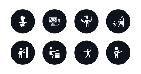 symbol for mobile filled icons set. filled icons such as baby pacifier, ultrasonography, ticket collector, hide and seek, knocking, criminal heist, flag semaphore language, man playing a flute