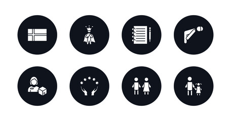 symbol for mobile filled icons set. filled icons such as norwegian, emperor, pencil and notebook, sujud, delivery woman, juggling ball, restroom, father and daughter vector.