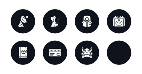 symbol for mobile filled icons set. filled icons such as satelite antenna, arabic jar, self learning, chichen hen, pumpkin calendar, speell book, money card, samurai head of japan vector.