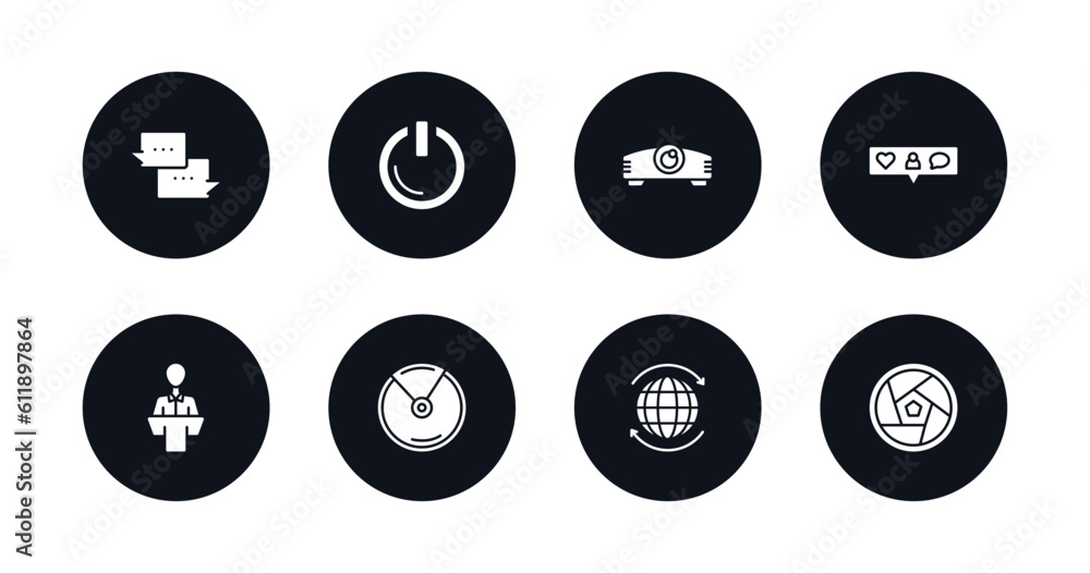 Poster symbol for mobile filled icons set. filled icons such as chat speech bubbles, start button, projecto