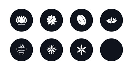 symbol for mobile filled icons set. filled icons such as lotus flower, pointia, almond, nymphea, hydrangea, windstorm, dahlia, aster vector.