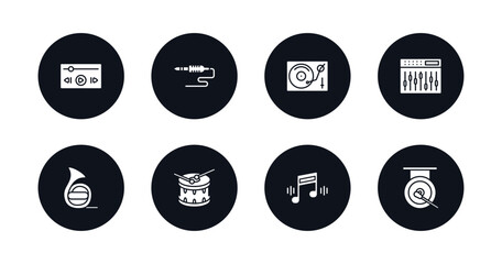 symbol for mobile filled icons set. filled icons such as music player, jack, turntable, sound mixer, horn, drum, music, gong vector.