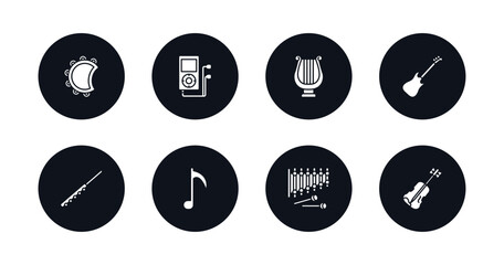 symbol for mobile filled icons set. filled icons such as tambourine, mp3, lyre, guitar, flute, music note, xylophone, violin vector.