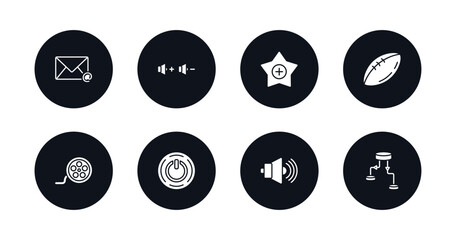 symbol for mobile filled icons set. filled icons such as mailed, volume control, favorites, football balloon, roll, on button, speakers volume, data flow chart vector.