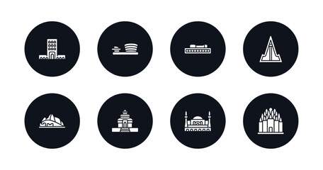 symbol for mobile filled icons set. filled icons such as monumental building, museum, , pyongyang, hu picchu, konark sun temple, hagia sophia, prambanan vector.