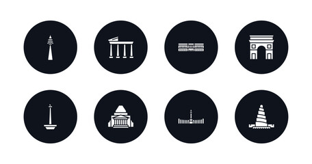 symbol for mobile filled icons set. filled icons such as , temple of apollo, palace of versailles, arc of triomphe, national monument monas, shrine remembrance, retiro park, great mosque samarra