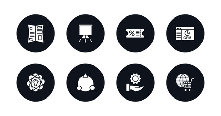 symbol for mobile filled icons set. filled icons such as gazette, marketing presentation, coupon, crm, potential, diversify, service, web shop vector.