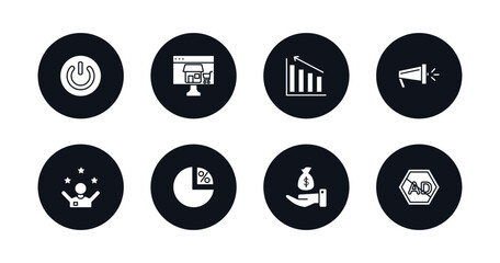 symbol for mobile filled icons set. filled icons such as on, online store, diagrams, campaign, motivation, ratio, sales, ad blocker vector.