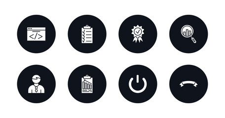 symbol for mobile filled icons set. filled icons such as webcode, checklist, benefits, analyze, salesman, result, off, banner vector.