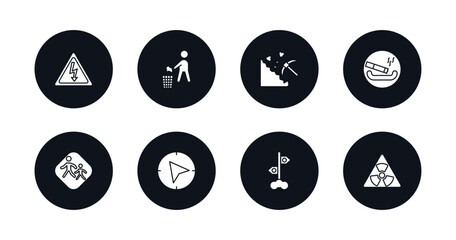 symbol for mobile filled icons set. filled icons such as electrocutation danger, no littering, mining work zone, smoking place, school zone, navigate, vintage, radiactive vector.