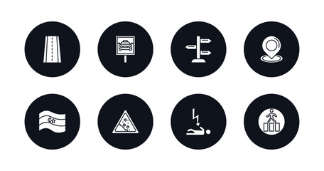 symbol for mobile filled icons set. filled icons such as street, taxi stop, vintage, locator, flags, land slide, electrocution risk, crossing road caution vector.