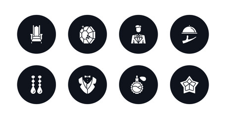 symbol for mobile filled icons set. filled icons such as throne, gems, business man, serving, earrings, tuxedo, fragance, stars vector.