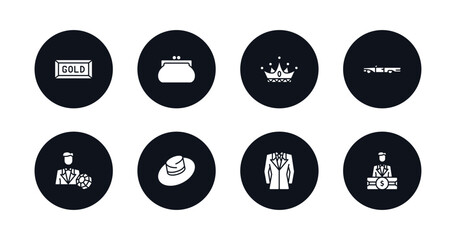 symbol for mobile filled icons set. filled icons such as gold bar, clutch, king, old car, rich people, fedora hat, suit, rich man vector.