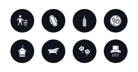 symbol for mobile filled icons set. filled icons such as throw, hygienic pad, hair tonic, antibacterial, face towel, bathroom, cotton, extractor vector.