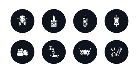 symbol for mobile filled icons set. filled icons such as face washer, varnish, toothpick, urinal, body cream, ablution, body odour, grooming vector.