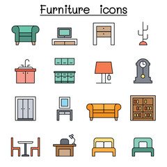 Furniture color line icon set