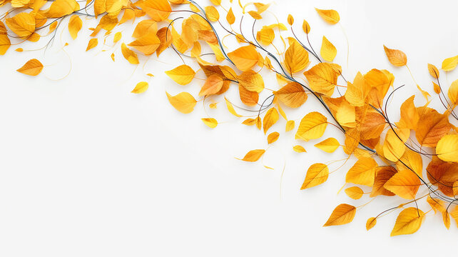 a swirl of yellow autumn leaves isolated on a white background. Generative AI