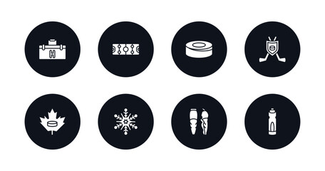 symbol for mobile filled icons set. filled icons such as medical kit, hockey pitch, puck, emblem, maple leaf, snowflake, shin, drink vector.