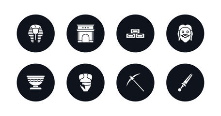 symbol for mobile filled icons set. filled icons such as sphinx, arc, bricks, face, bowl, archaeological, pick, sword vector.