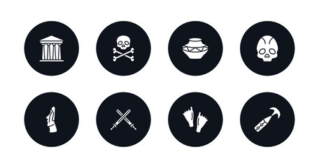 symbol for mobile filled icons set. filled icons such as pantheon, skeleton, ancient jar, fossil, moais, swords, footprint, ancient weapon vector.