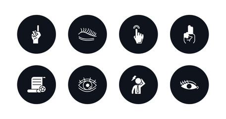 symbol for mobile filled icons set. filled icons such as finger up, eyelash, hand pointer, two fingers up, decree, watch dark eye, dubious, hands up vector.