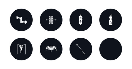 symbol for mobile filled icons set. filled icons such as arms extender, gymnastic roller, fitness bracelet, isotonic, muscles, exercise hang bar, trampoline, exercise bands vector.