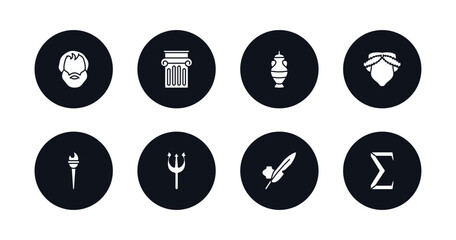 symbol for mobile filled icons set. filled icons such as aristotle, jonic column, amphora, muse, sports torch, poseidon, ink and quill, sigma vector.