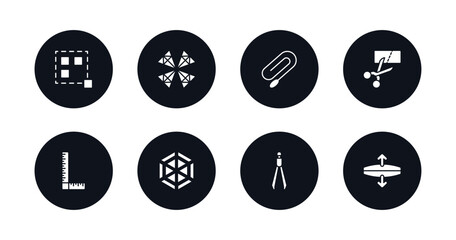 symbol for mobile filled icons set. filled icons such as ungroup, polygonal windmill, clip, cut, measure, polygonal hexagonal, construction, stretch vector.