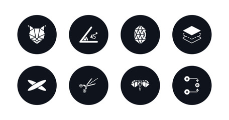 symbol for mobile filled icons set. filled icons such as polygonal cat, angle, icosahedron, layer, ellipse, trim, polygonal elephant, flow vector.