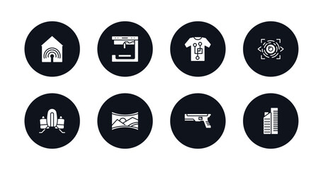 symbol for mobile filled icons set. filled icons such as smart house, 3d printer, smart clothing, eye scan, jetpack, panoramic view, blaster, residential vector.