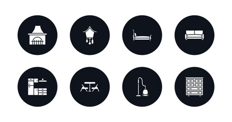 symbol for mobile filled icons set. filled icons such as chimney, cuckoo clock, sleigh bed, davenport, cabinets, card table, carpet sweeper, chest of drawers vector.