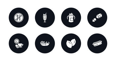 symbol for mobile filled icons set. filled icons such as no eating, milk shake, sippy cup, butter, time to have a break, worms, slot, hotdog and bread vector.