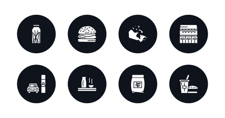 symbol for mobile filled icons set. filled icons such as spaguetti, burguer, canadian, cafe bar, drive through, sake, fodder, fast food restaurant vector.