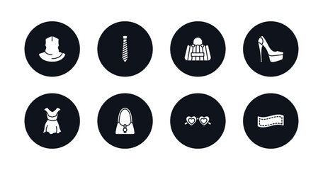 symbol for mobile filled icons set. filled icons such as neck gaiter, stripped tie, fashion bag, heel, hawaiian, handbag elegant de, heart eyeglasses, stitching vector.