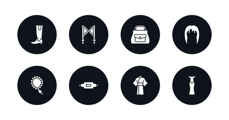 symbol for mobile filled icons set. filled icons such as hell, suspenders, woman bag, wig, tasbih, gym belt, kimono, cord lace vector.