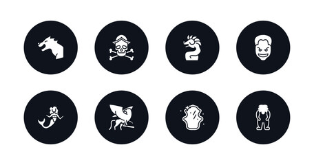 symbol for mobile filled icons set. filled icons such as werewolf, caribbean, quetzalcoatl, joker, mermaid, griffin, magic mirror, yeti vector.