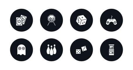 symbol for mobile filled icons set. filled icons such as magic cards, lottery game, dice, game controller, ghost, bowling pins, dices, game hine vector.