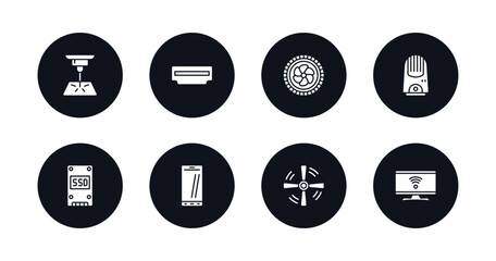 symbol for mobile filled icons set. filled icons such as laser hine, hdmi, turbine, air purifier, ssd, phones, ceiling fan, smart tv vector.