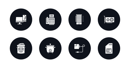 symbol for mobile filled icons set. filled icons such as devices, fax hine, rotisserie, sound card, pressure cooker, rice cooker, magsafe, sim vector.