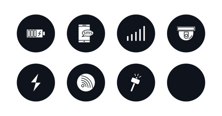 symbol for mobile filled icons set. filled icons such as charging, sms, full, cctv, electricity, , wireless internet, hammer vector.