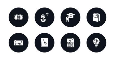 symbol for mobile filled icons set. filled icons such as combination, woman with idea, quality education, book of black cover, theory of relativity, alphabet book, check list, intellectual vector.