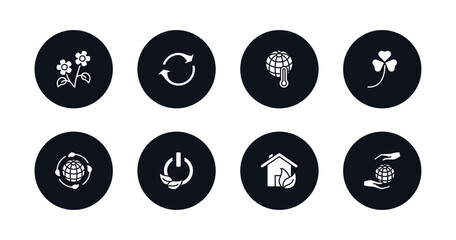 symbol for mobile filled icons set. filled icons such as two flowers, reload arrows, warming, shamrock, awareness, green power, eco house, save the earth vector.