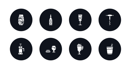 symbol for mobile filled icons set. filled icons such as tom collins, alcohol, absinthe, sorkscrew, french press, ham, latte, white russian drink vector.