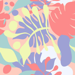 Tropical leaves simple abstract summer seamless pattern